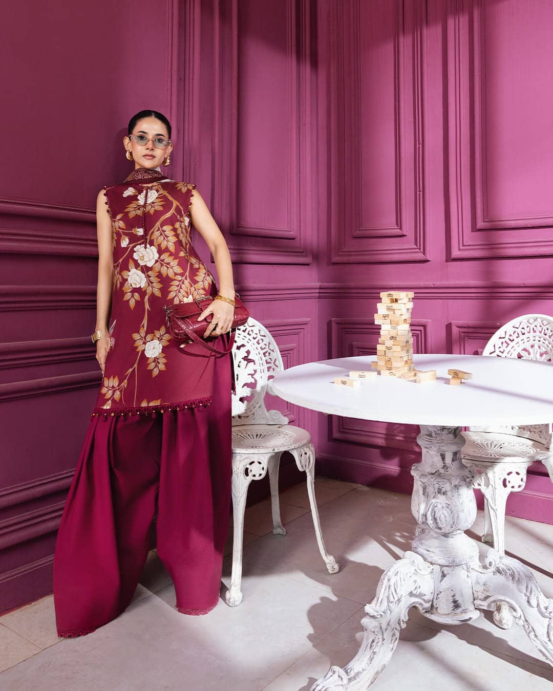 Maria B M Basics/Vol 2/Linen Suit/2B/Maroon