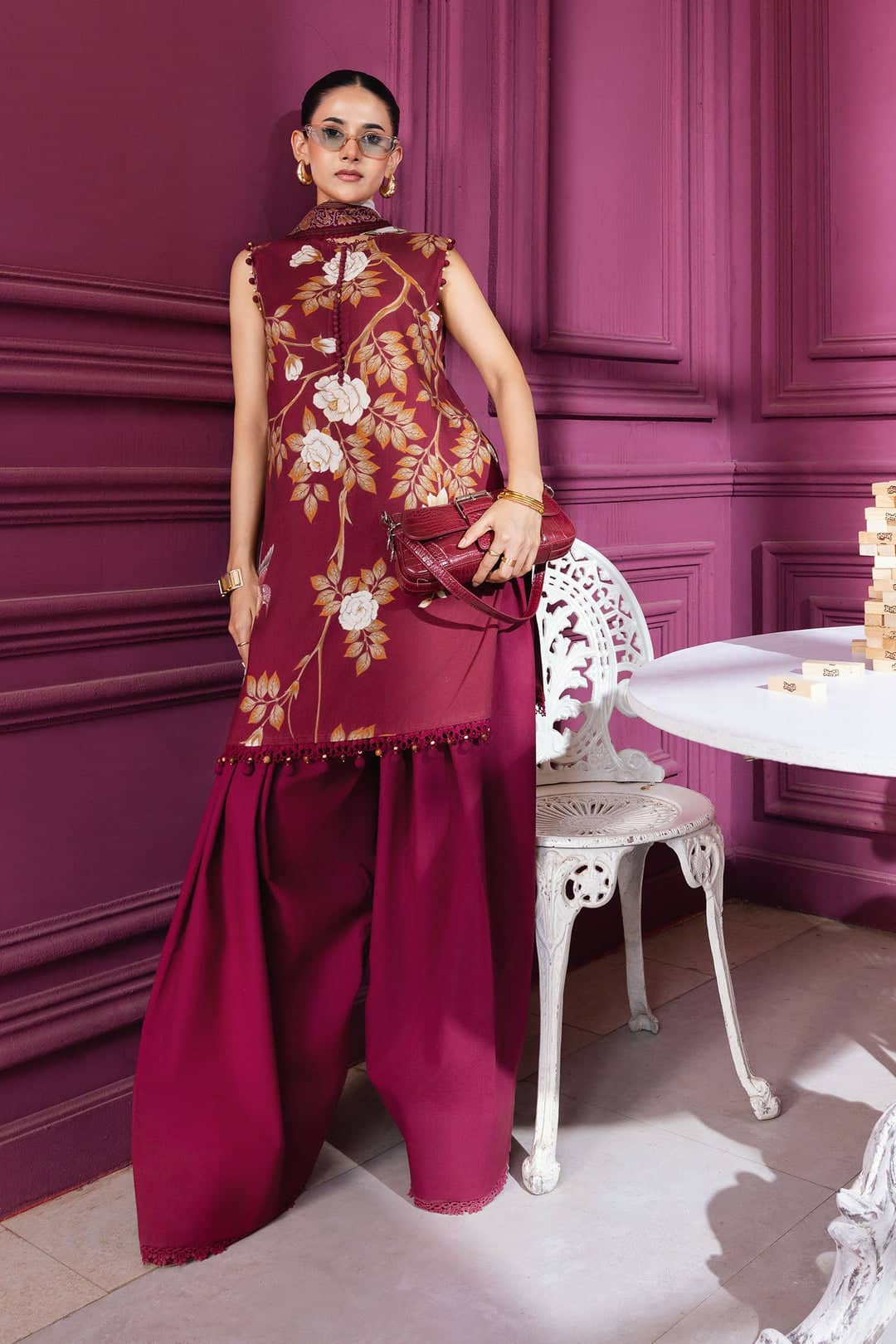 Maria B M Basics Winter Pakistani Suits Maria B M Basics/Vol 2/Linen Suit/2B/Maroon