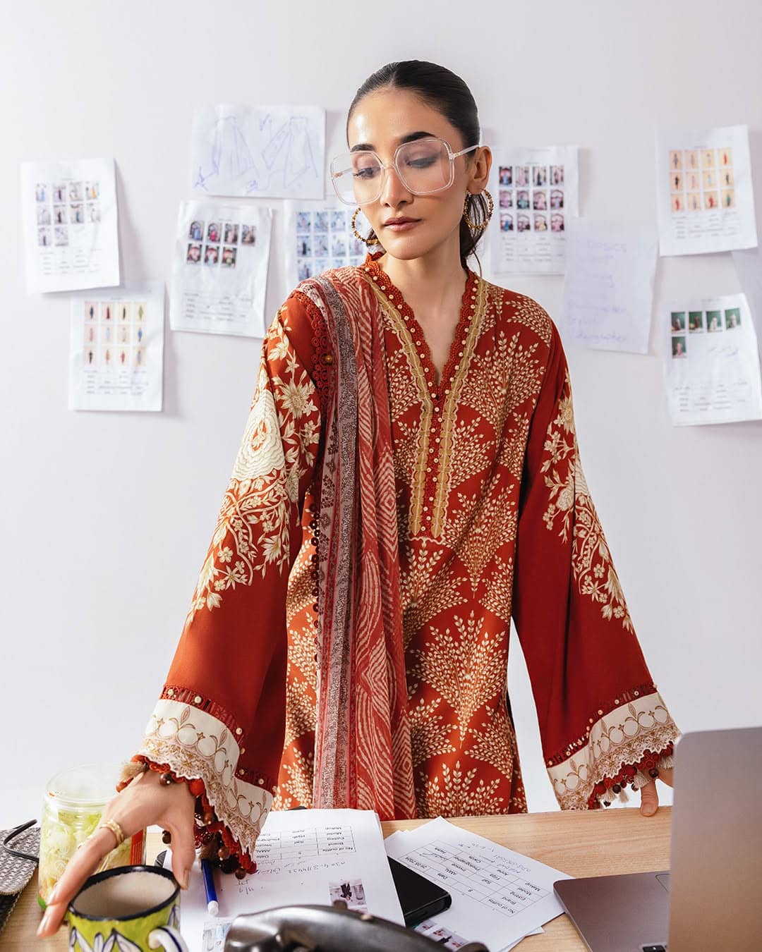 Maria B M Basics/Vol 2/Linen Suit/8B/Rust