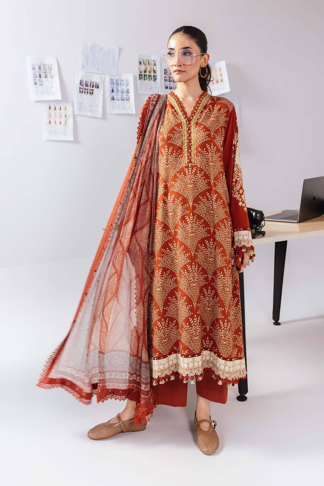 Maria B M Basics Winter Pakistani Suits Maria B M Basics/Vol 2/Linen Suit/8B/Rust