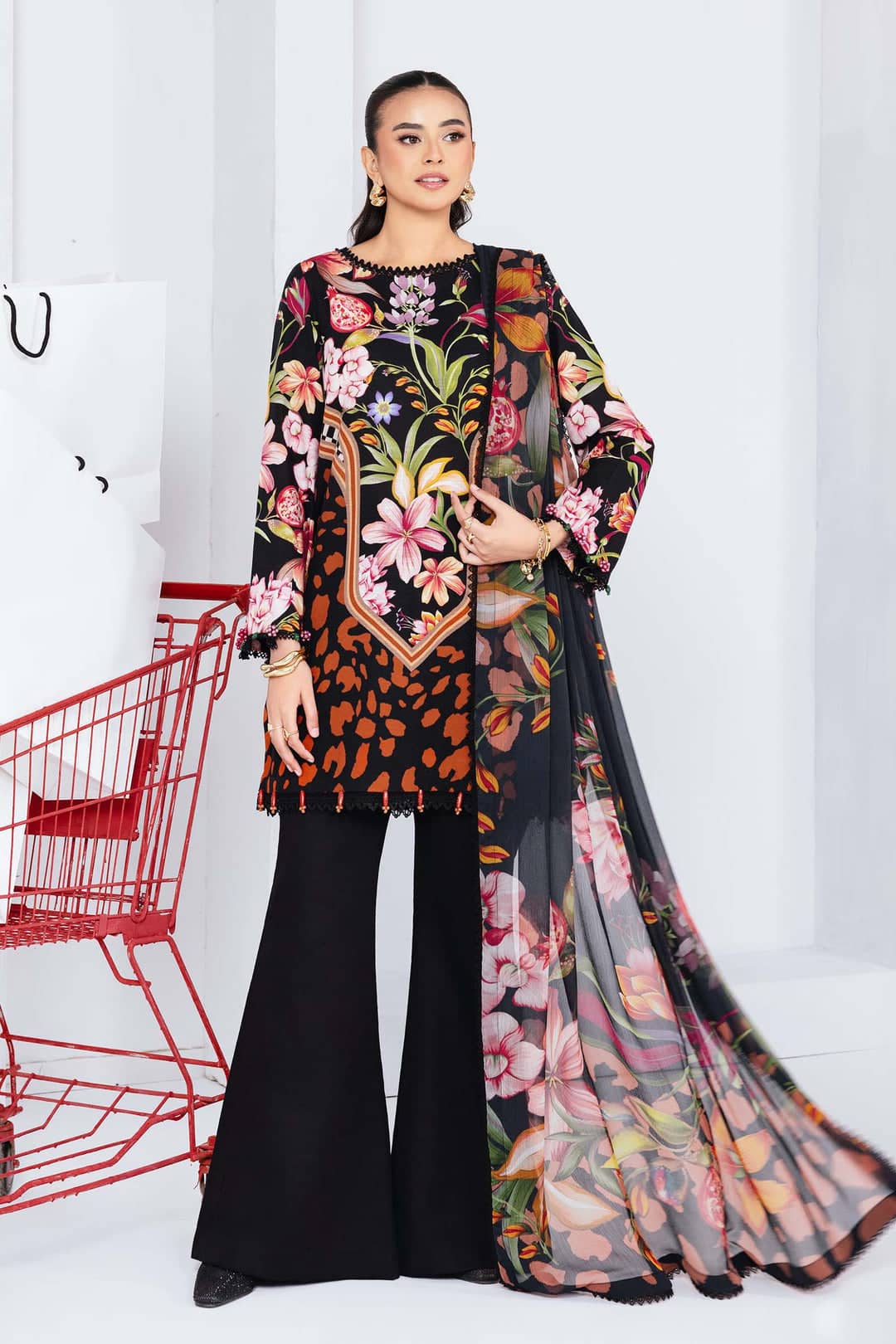 Maria B M Basics Winter Pakistani Suits Maria B M Basics Winter/Vol 2/Slub Khaddar/1B/Black