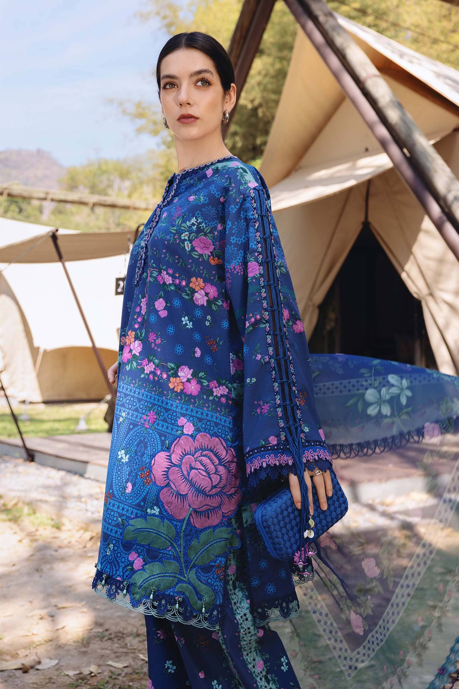 Restocked/Maria B M Prints 26/Safari Scape/4 B/Blue/Chiffons Dupatta