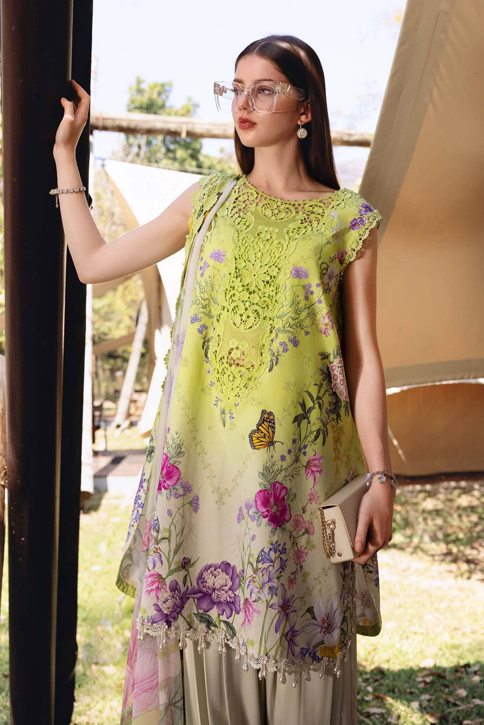 Maria B M Prints 26/Safari Scape/9 A/Green/Chiffon Dupatta