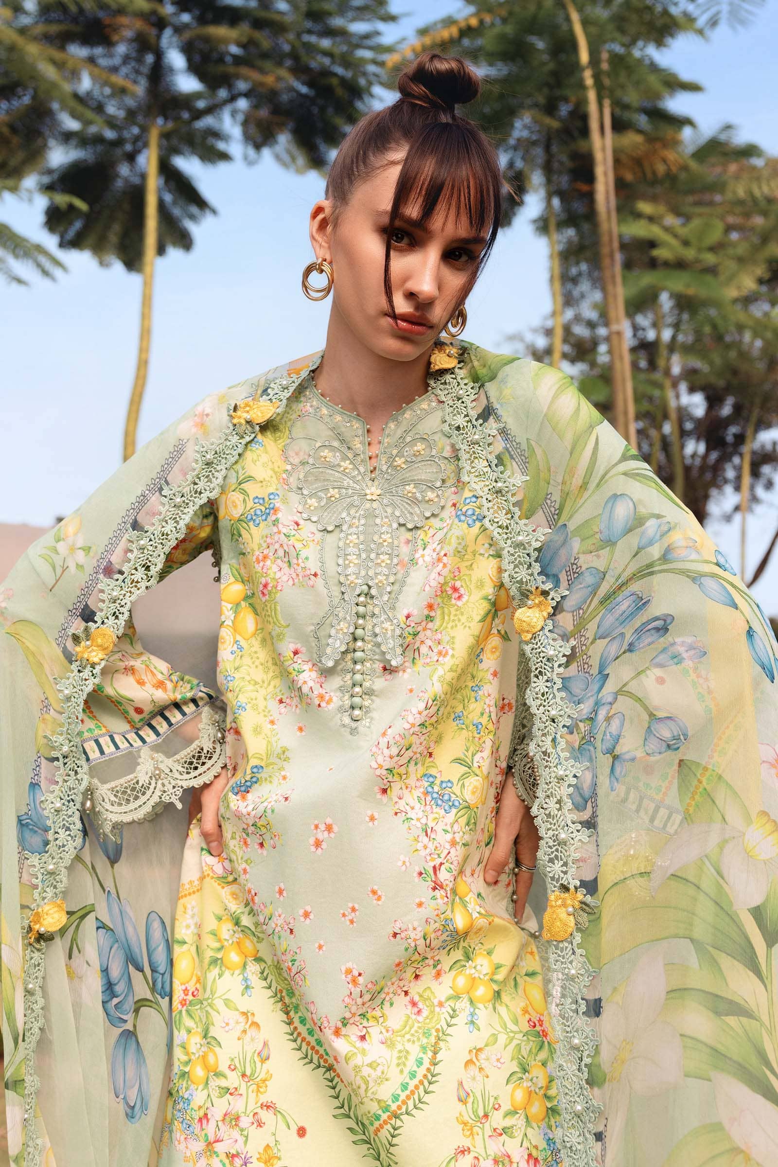 Restocked/Maria B M Prints 26/Safari Scape/9 A/Pistachio Green/Chiffon Dupatta