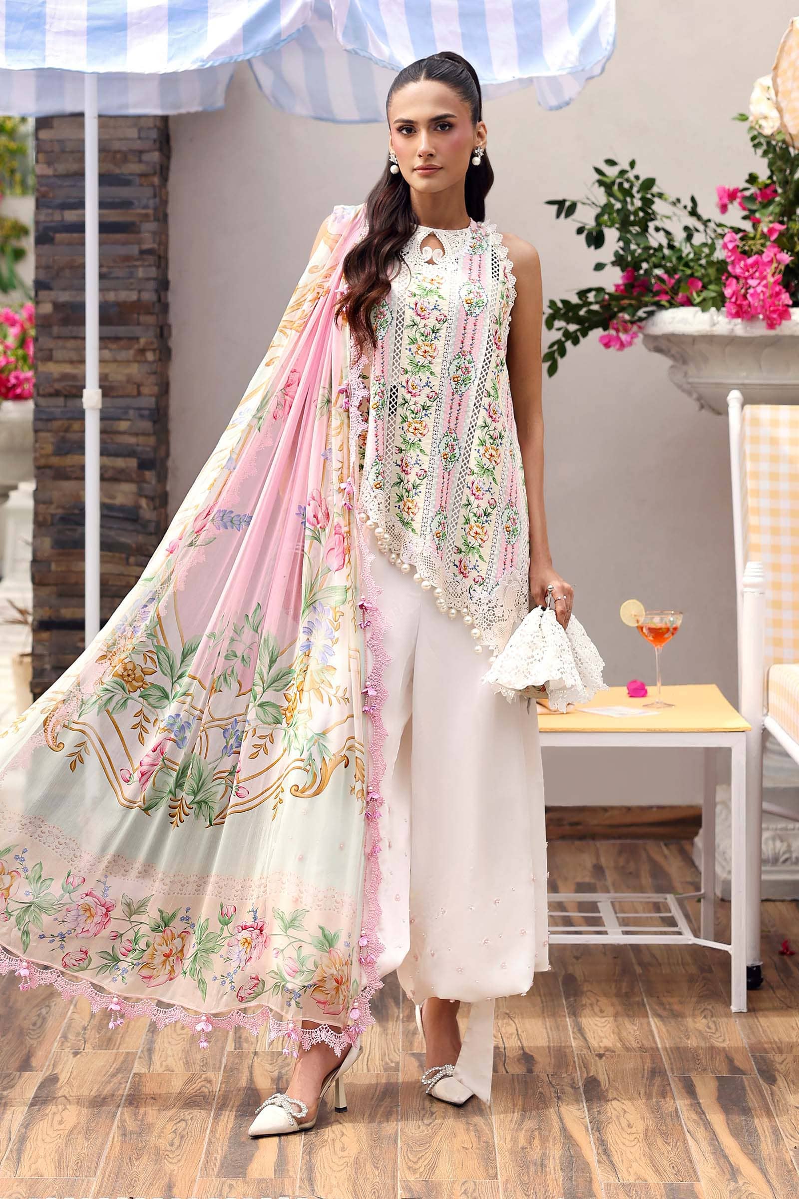 Maria B M Prints 26/Vol 2/10A/Off White&Peach