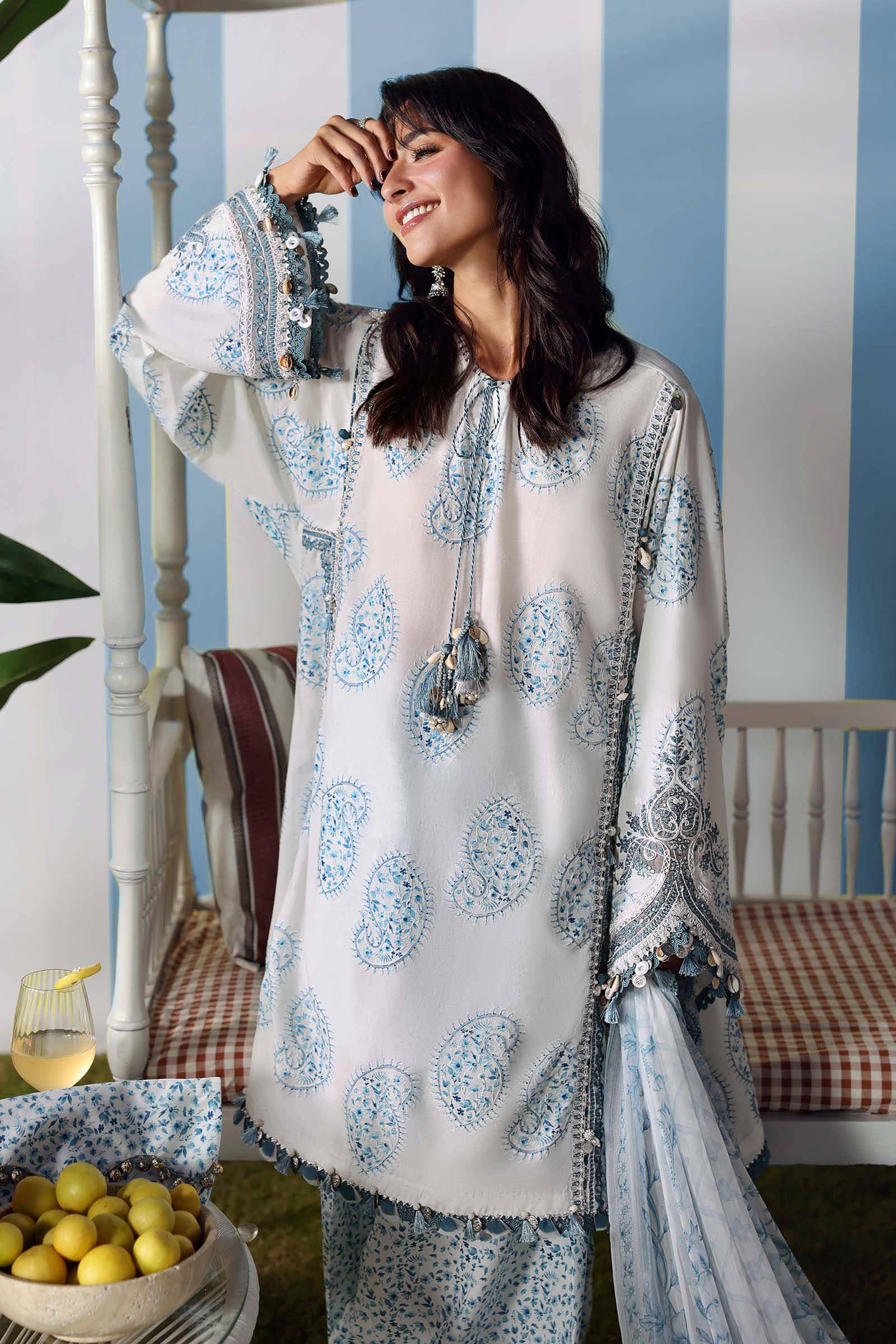 Restocked/Maria B M Prints 26/Vol 2/13A/White &Blue