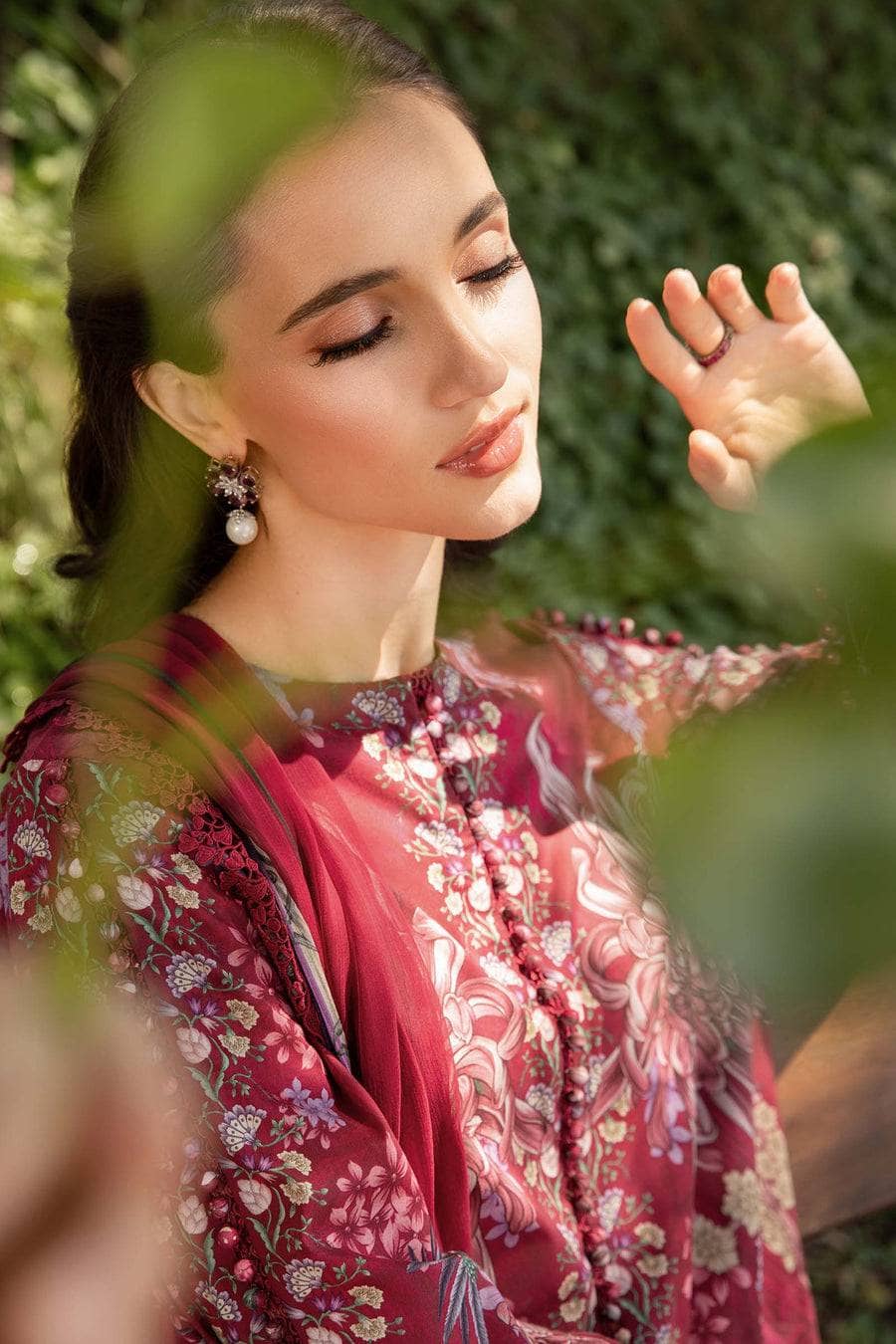 Restocked/Maria B M Prints 25/Maroon/14B/Chiffon Dupatta