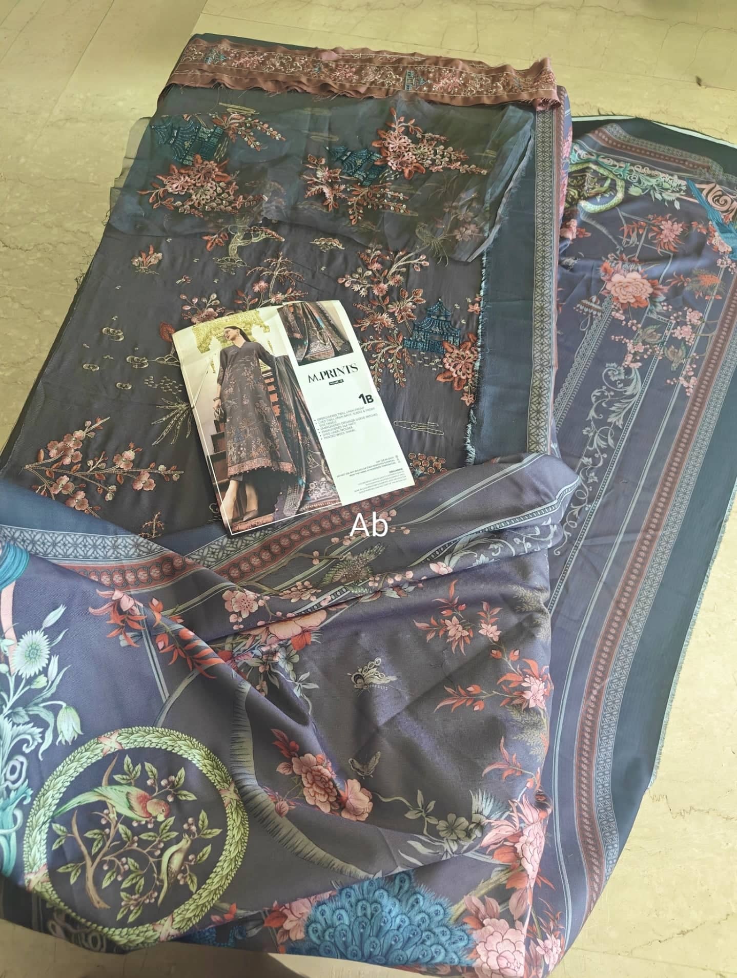 Maria B M Prints open pics Open Pic/Maria B M Prints 25/Vol 2/1B/Winter Edit/Grey/Twill Linen/Wool Shawl
