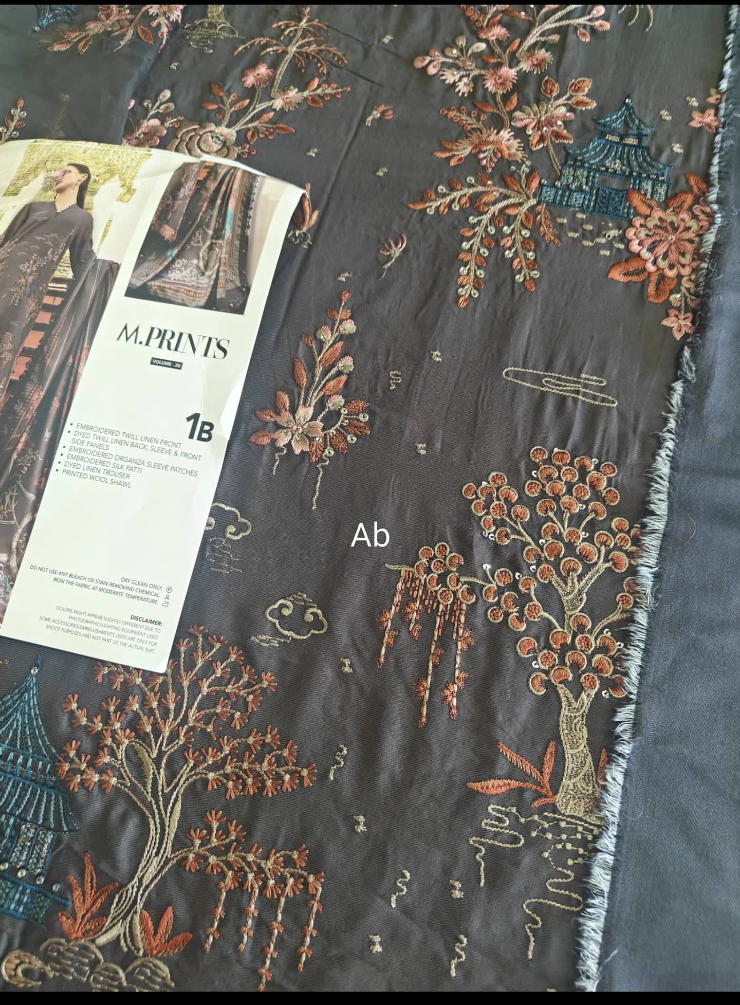 Maria B M Prints open pics Open Pic/Maria B M Prints 25/Vol 2/1B/Winter Edit/Grey/Twill Linen/Wool Shawl