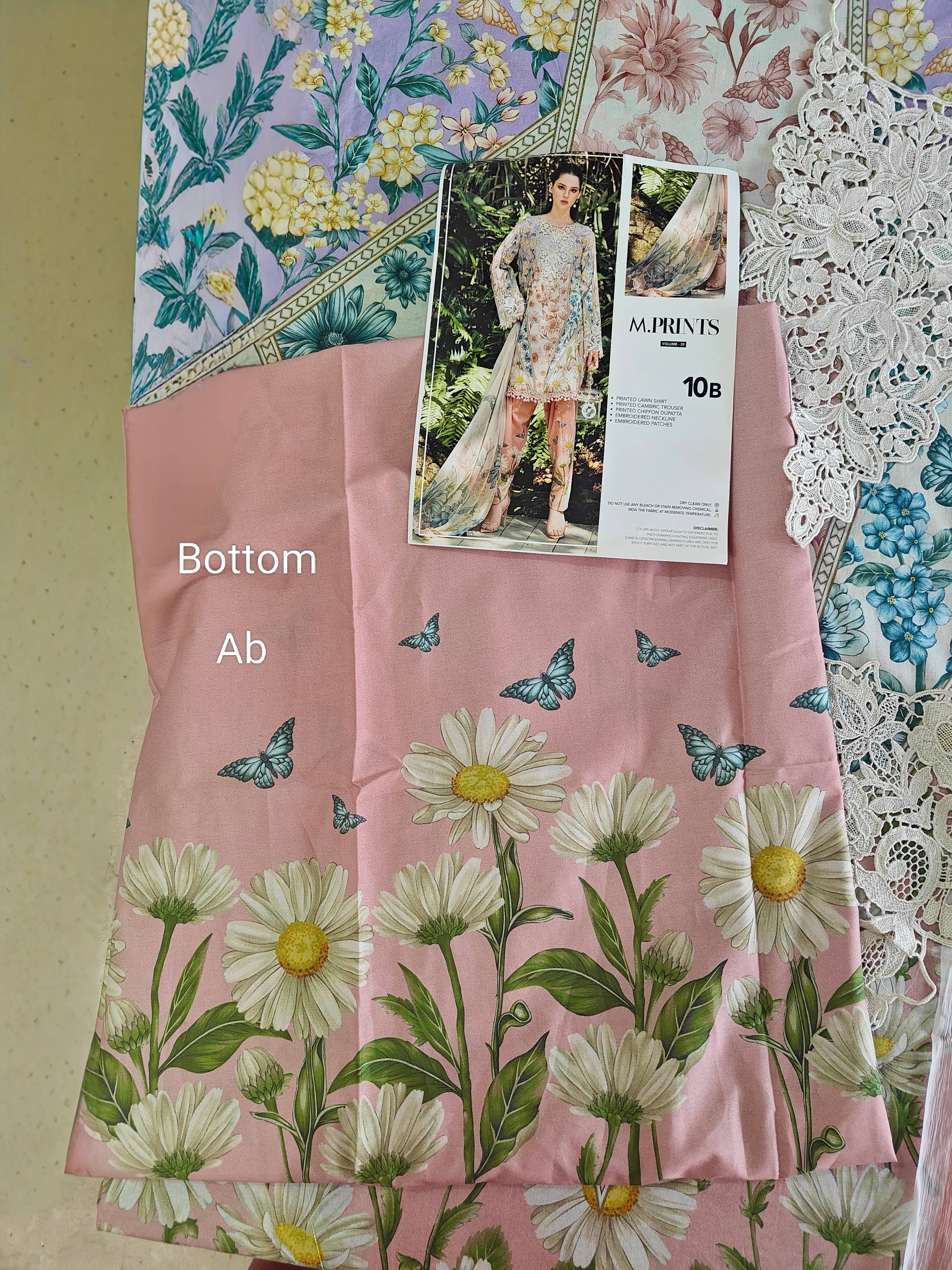 Open Pic/Maria B M Prints 26/Safari Scape/10 B/White&Peach/Chiffon Dupatta