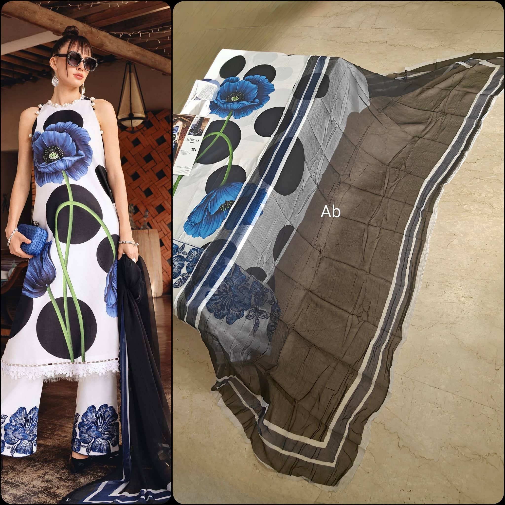 Open Pic/Maria B M Prints 26/Safari Scape/13A/White/Chiffon Dupatta