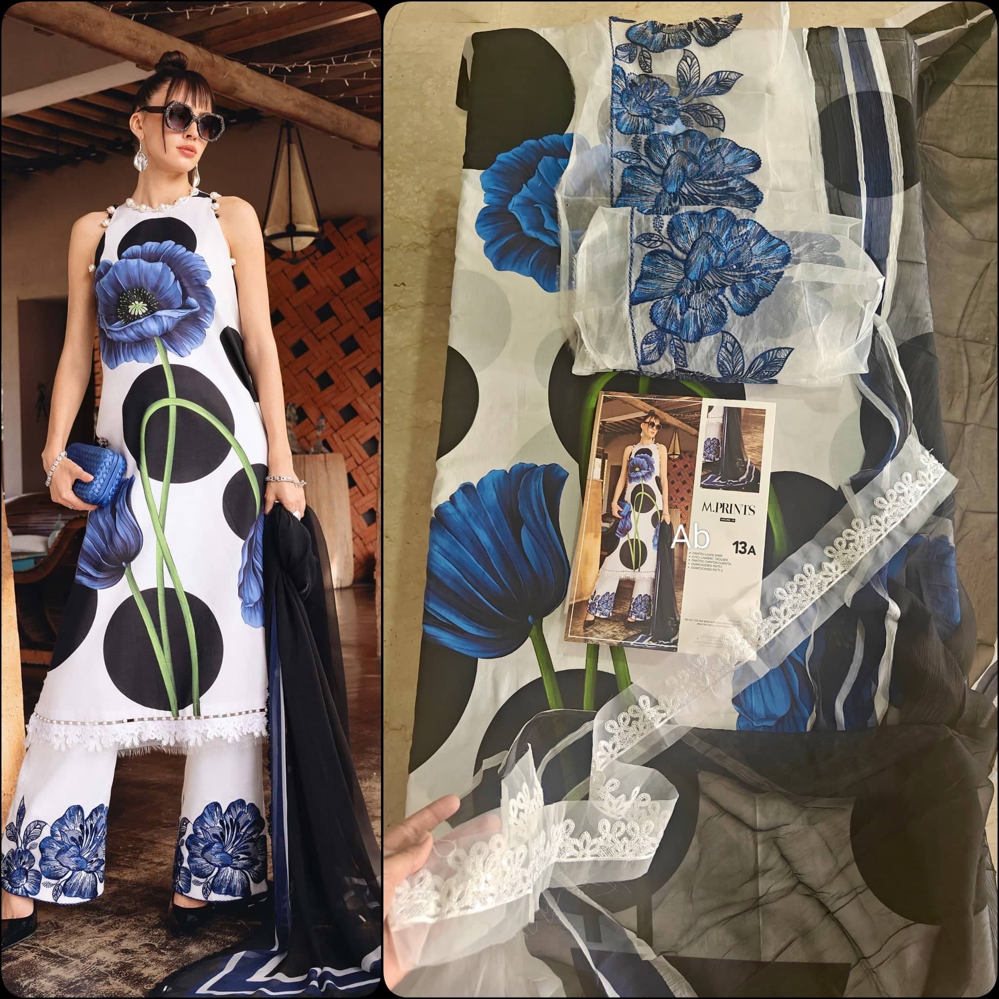 Open Pic/Maria B M Prints 26/Safari Scape/13A/White/Chiffon Dupatta