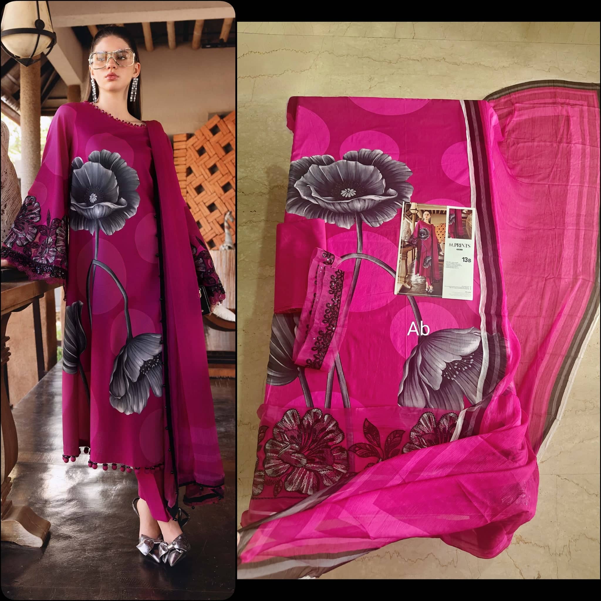 Open Pic/Maria B M Prints 26/Safari Scape/13B/Pink/Chiffon Dupatta