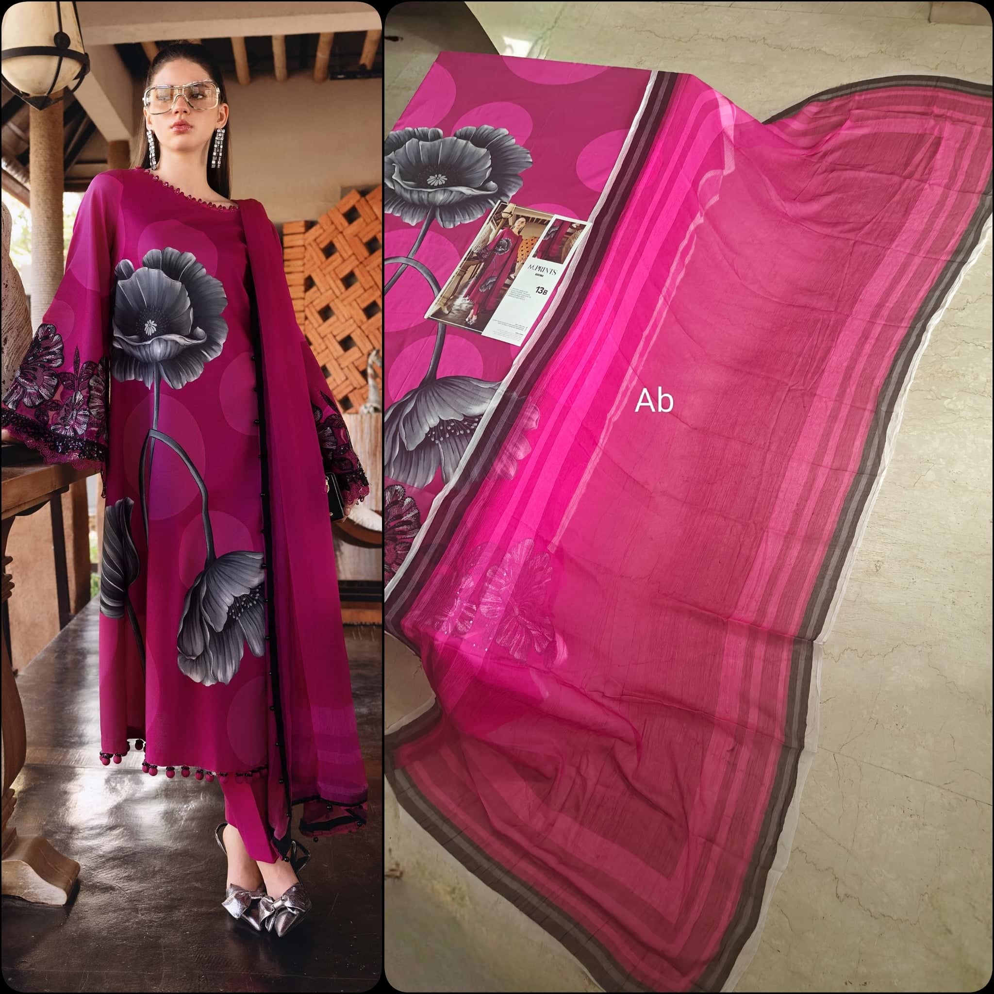 Open Pic/Maria B M Prints 26/Safari Scape/13B/Pink/Chiffon Dupatta