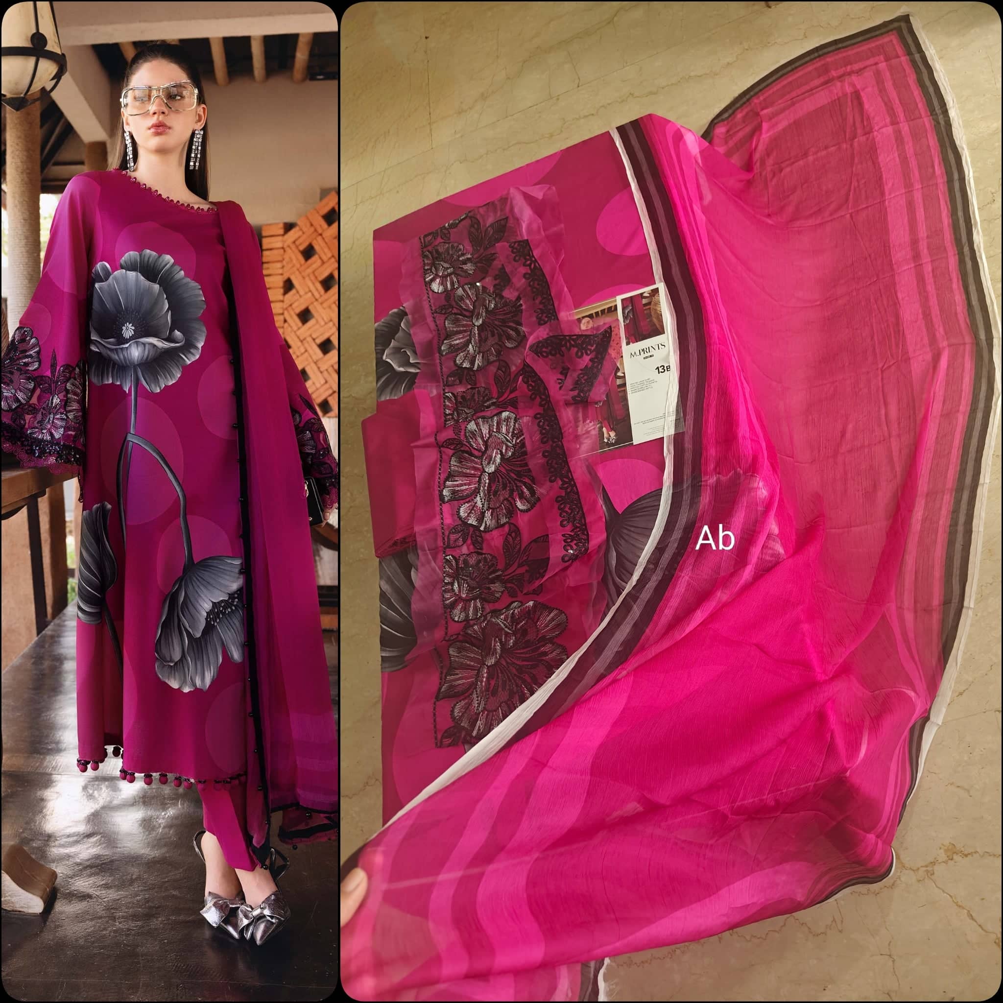 Open Pic/Maria B M Prints 26/Safari Scape/13B/Pink/Chiffon Dupatta