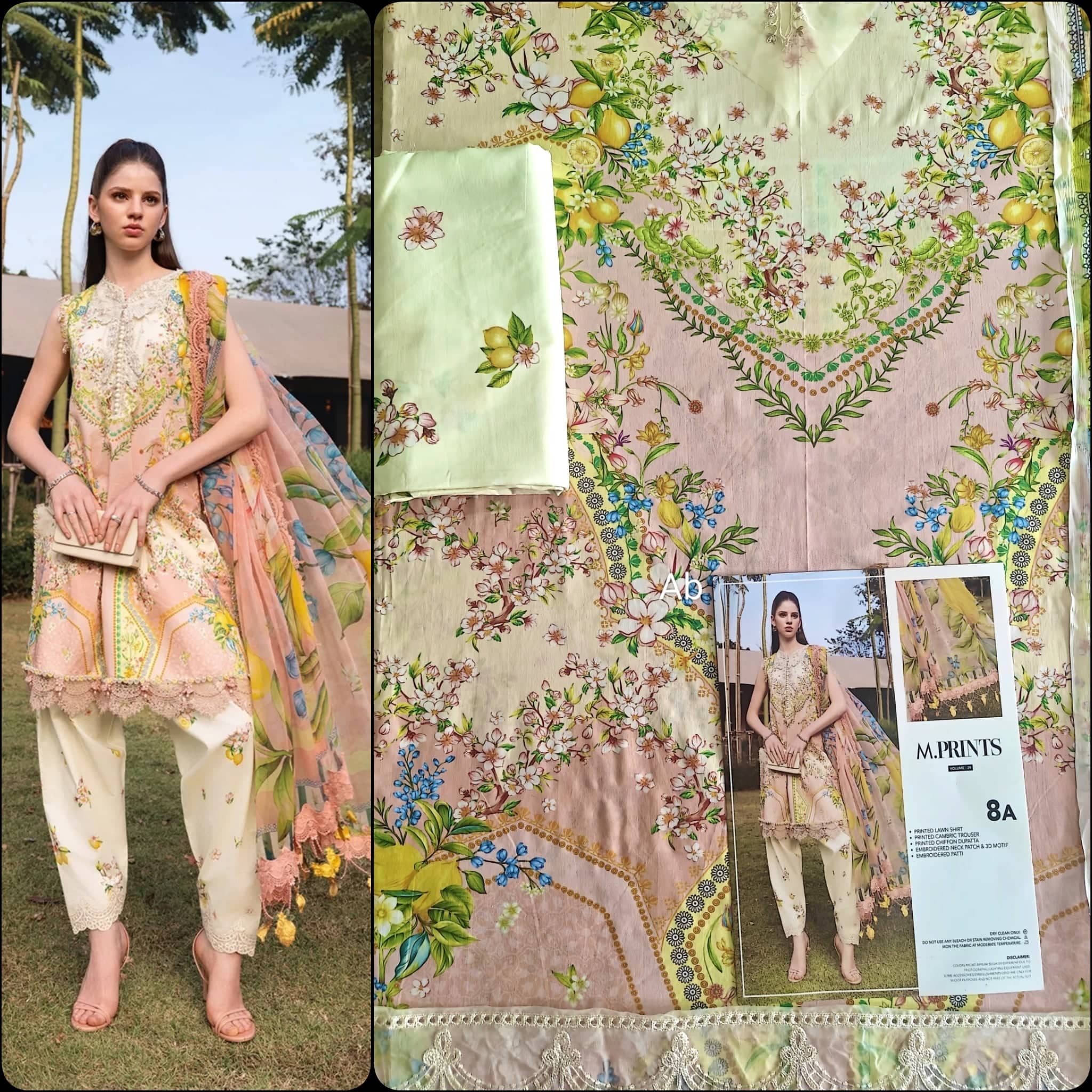 Open Pic/Maria B M Prints 26/Safari Scape/9 A/Lemon Yellow/Chiffon Dupatta