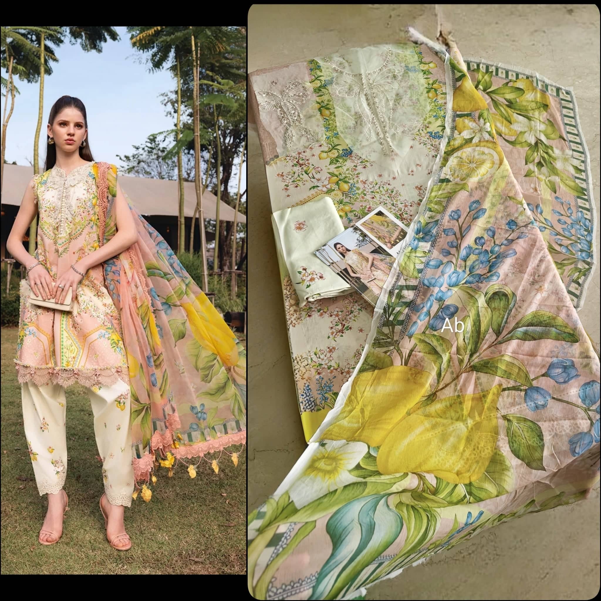 Open Pic/Maria B M Prints 26/Safari Scape/9 A/Lemon Yellow/Chiffon Dupatta