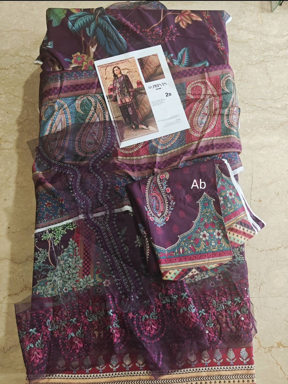 Open Pic/Maria B M Prints/Fall Edit 26/2 B/Cambric/Purple/Silk Dupatta