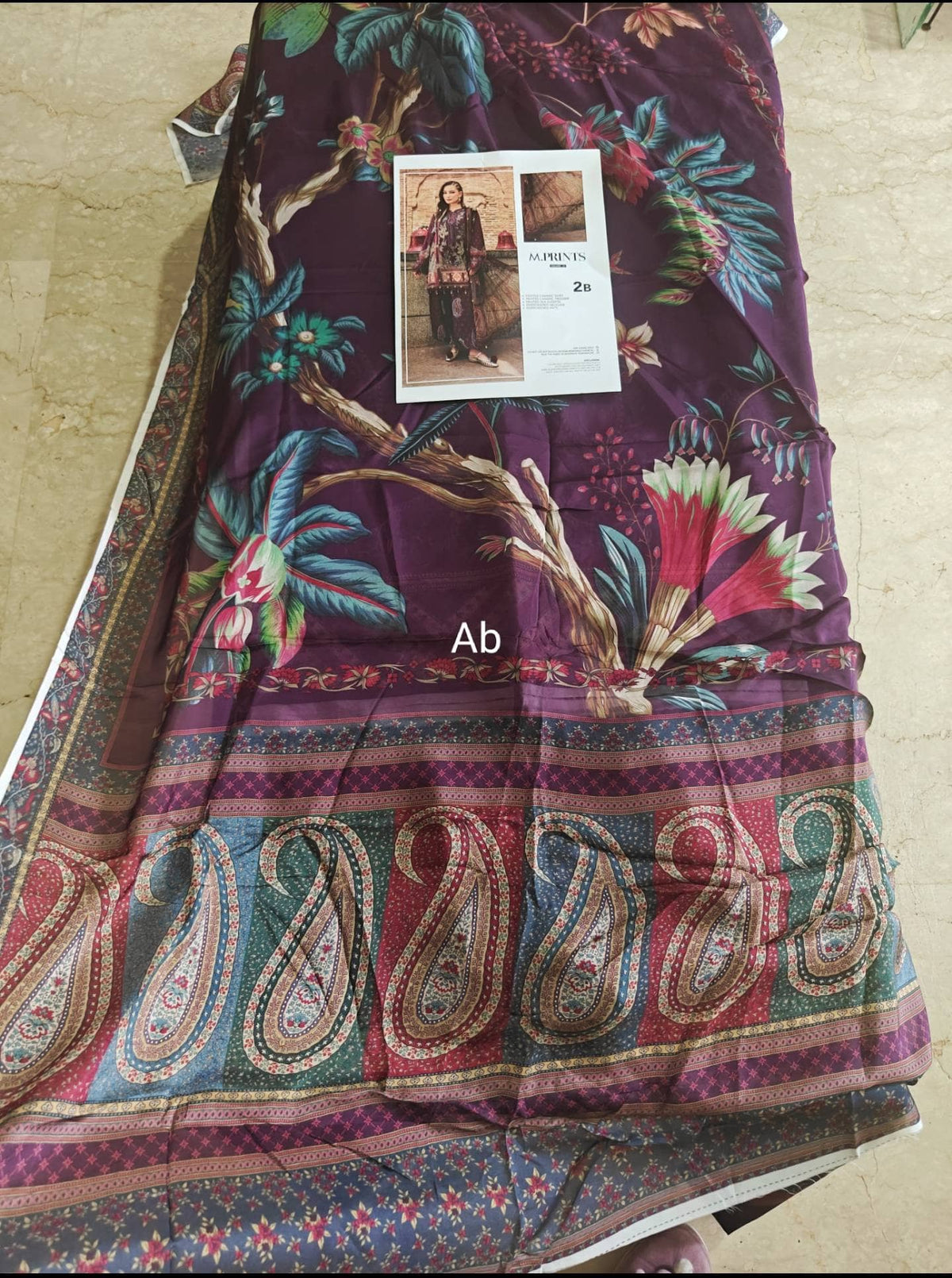 Open Pic/Maria B M Prints/Fall Edit 26/2 B/Cambric/Purple/Silk Dupatta