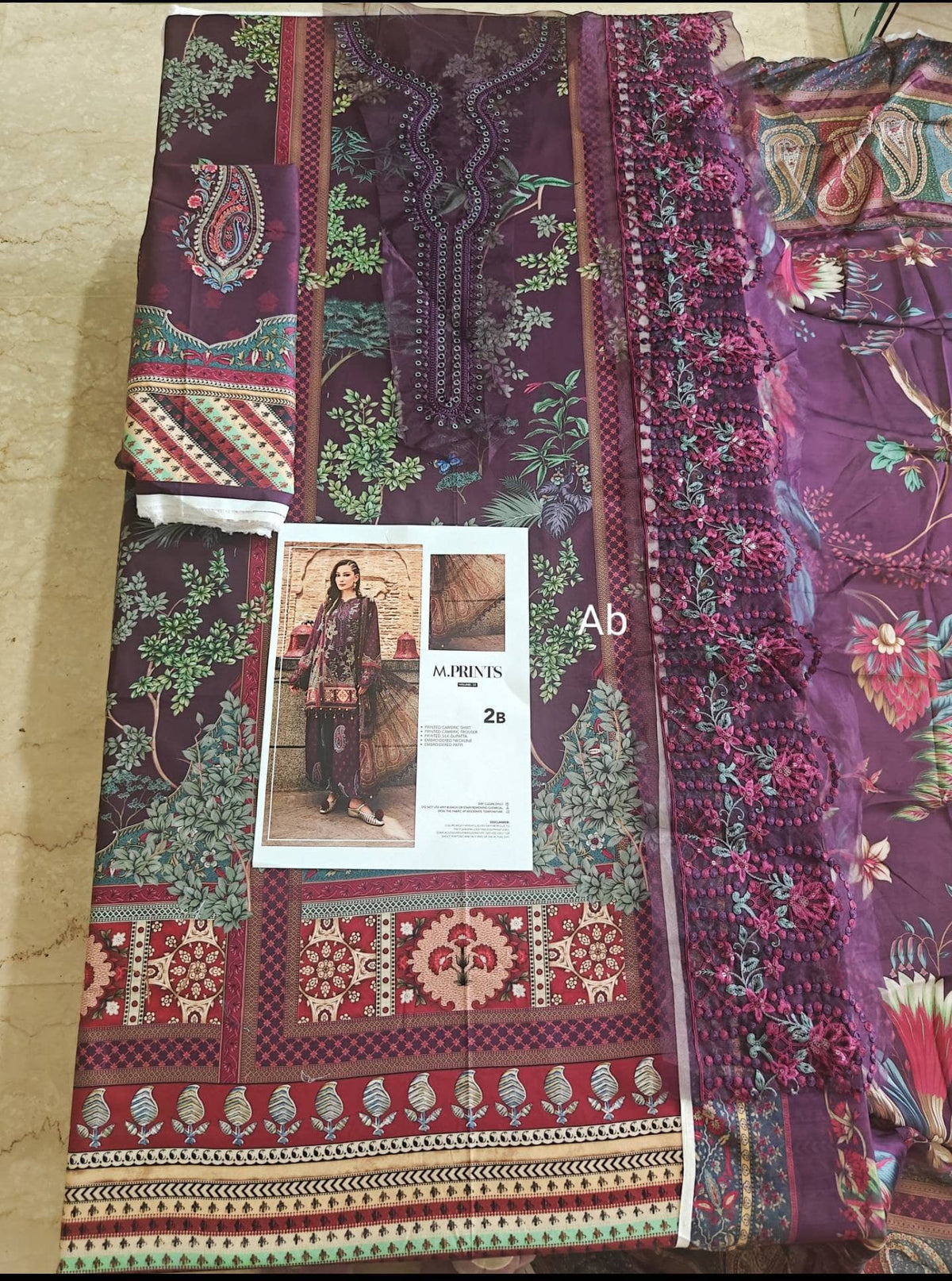 Open Pic/Maria B M Prints/Fall Edit 26/2 B/Cambric/Purple/Silk Dupatta