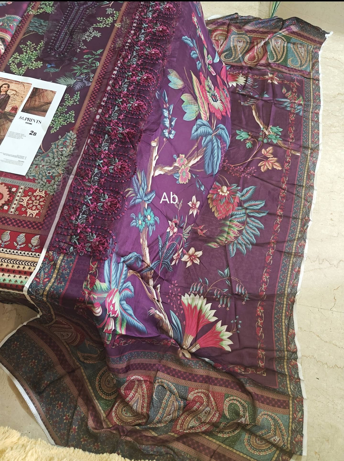 Open Pic/Maria B M Prints/Fall Edit 26/2 B/Cambric/Purple/Silk Dupatta