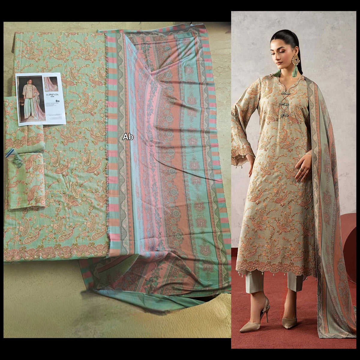 Open Pic/Maria B M Prints/Fall Edit 26/8 B/Irish Linen Suit/Sea Green/Shawl