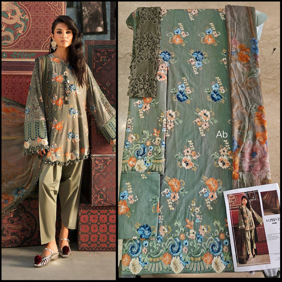 Open Pic/Sale‼️Maria B M Prints/Fall Edit 26/3 A/Cambric/Sage Green