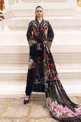 Maria B M Prints Winter Collection Maria B M Prints 25/Vol 2/10B/Winter Edit/Black/Embroideried Linen/Silk Dupatta