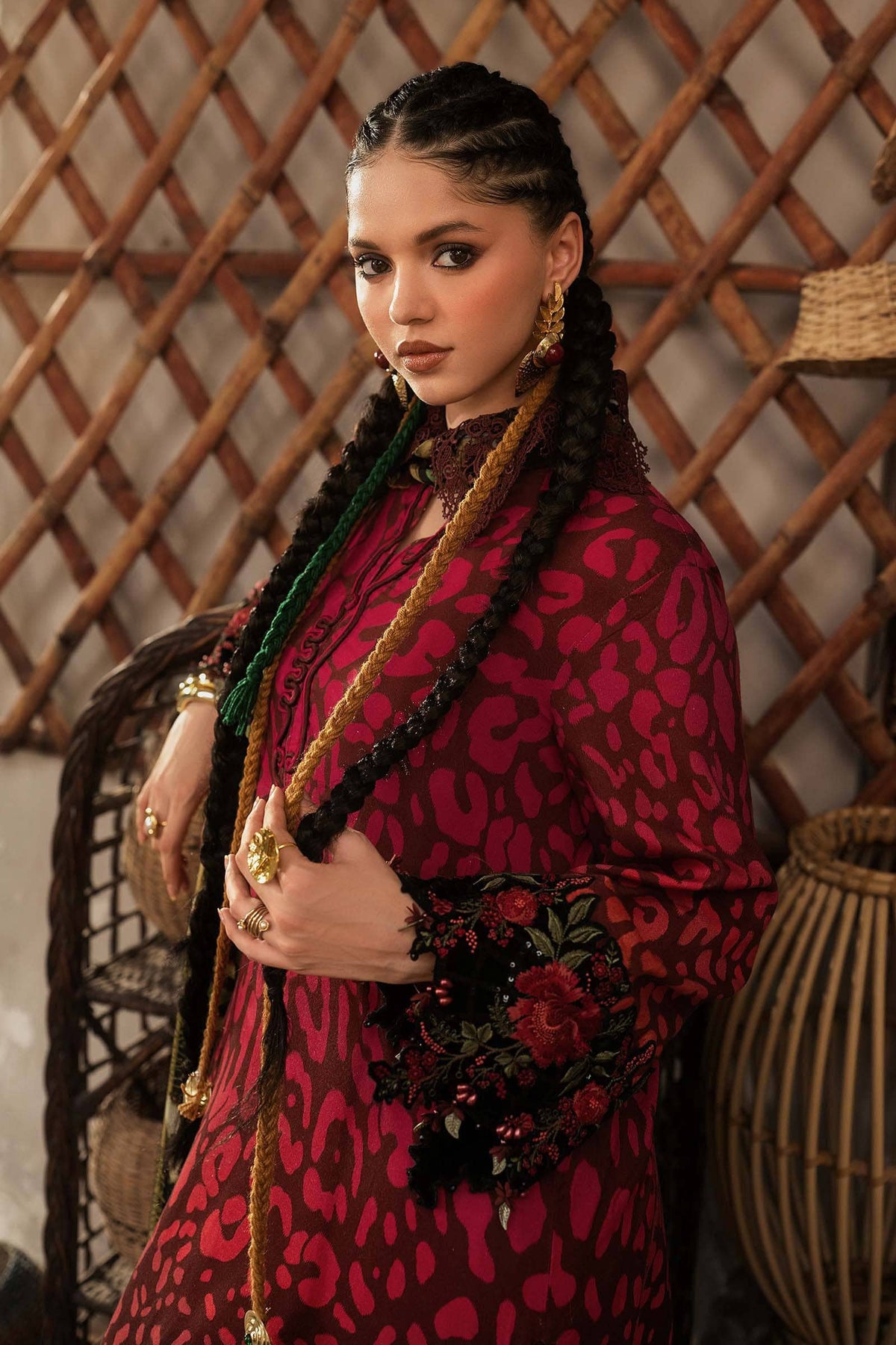 Maria B M Prints/Fall Edit 26/1 A/Linen Suit/Maroon/Silk Dupatta