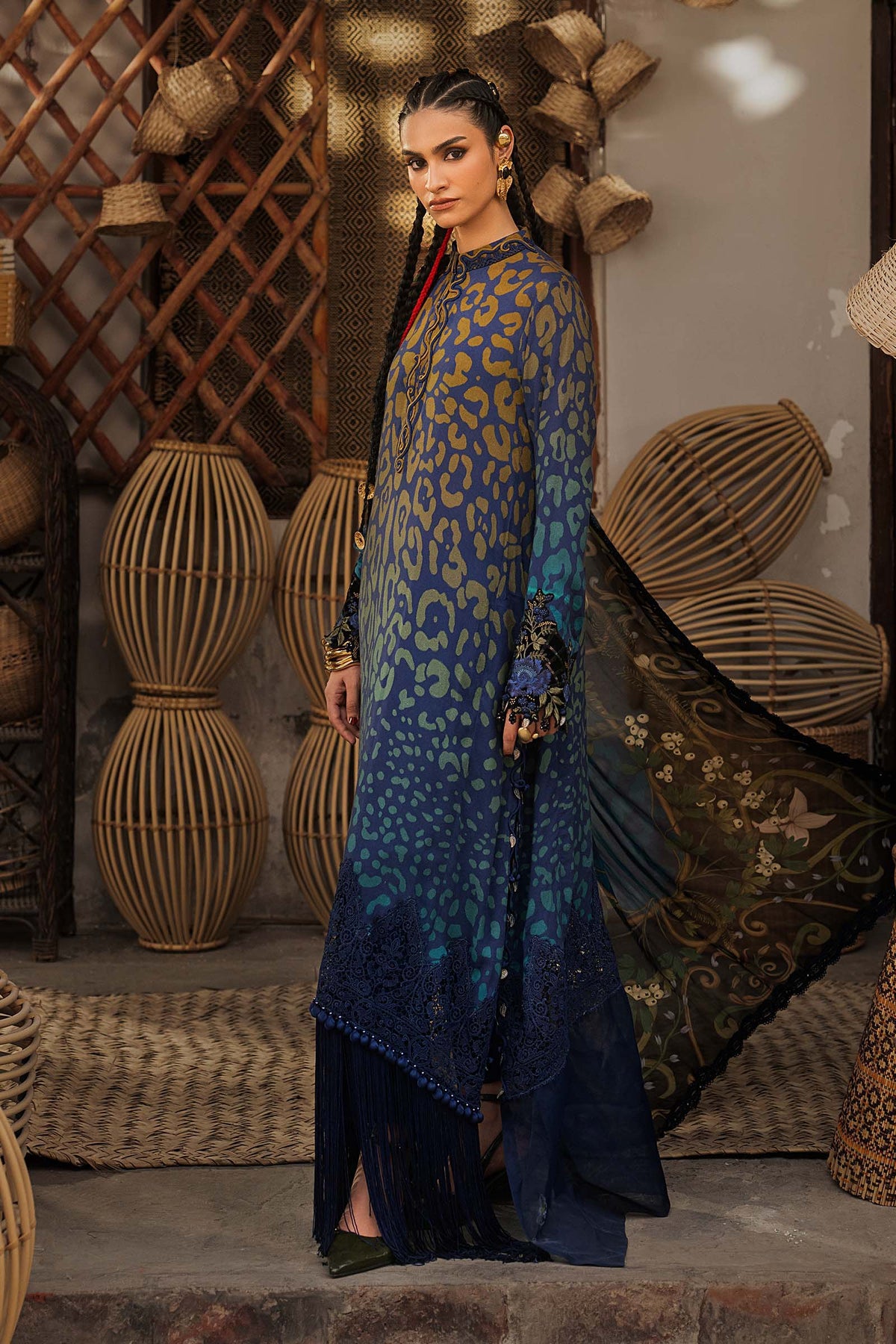 Maria B M Prints/Fall Edit 26/1 B/Linen Suit/Blue/Silk Dupatta