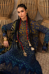 Maria B M Prints/Fall Edit 26/1 B/Linen Suit/Blue/Silk Dupatta