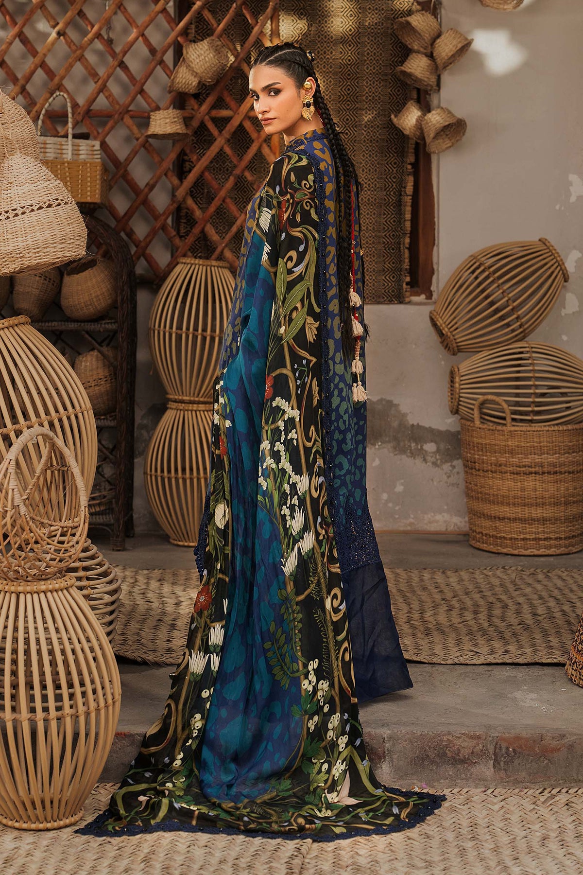 Maria B M Prints/Fall Edit 26/1 B/Linen Suit/Blue/Silk Dupatta