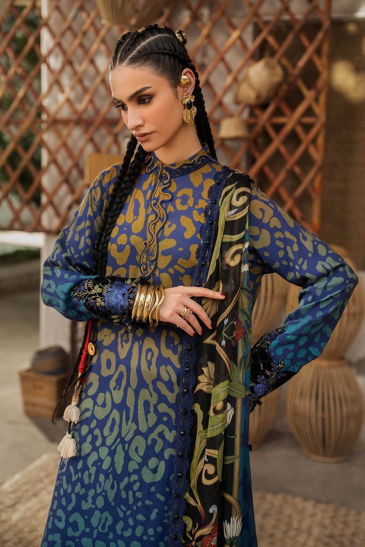 Maria B M Prints/Fall Edit 26/1 B/Linen Suit/Blue/Silk Dupatta