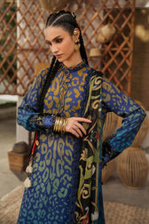 Maria B M Prints/Fall Edit 26/1 B/Linen Suit/Blue/Silk Dupatta