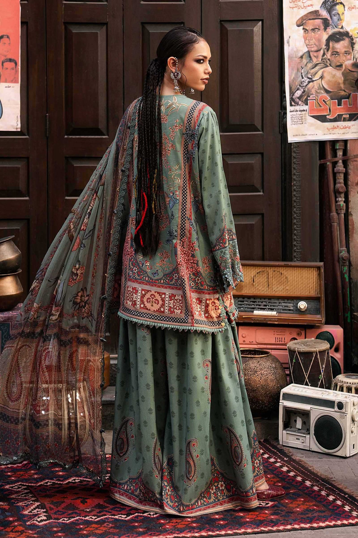Maria B M Prints/Fall Edit 26/2 A/Cambric/Sea Green/Silk Dupatta