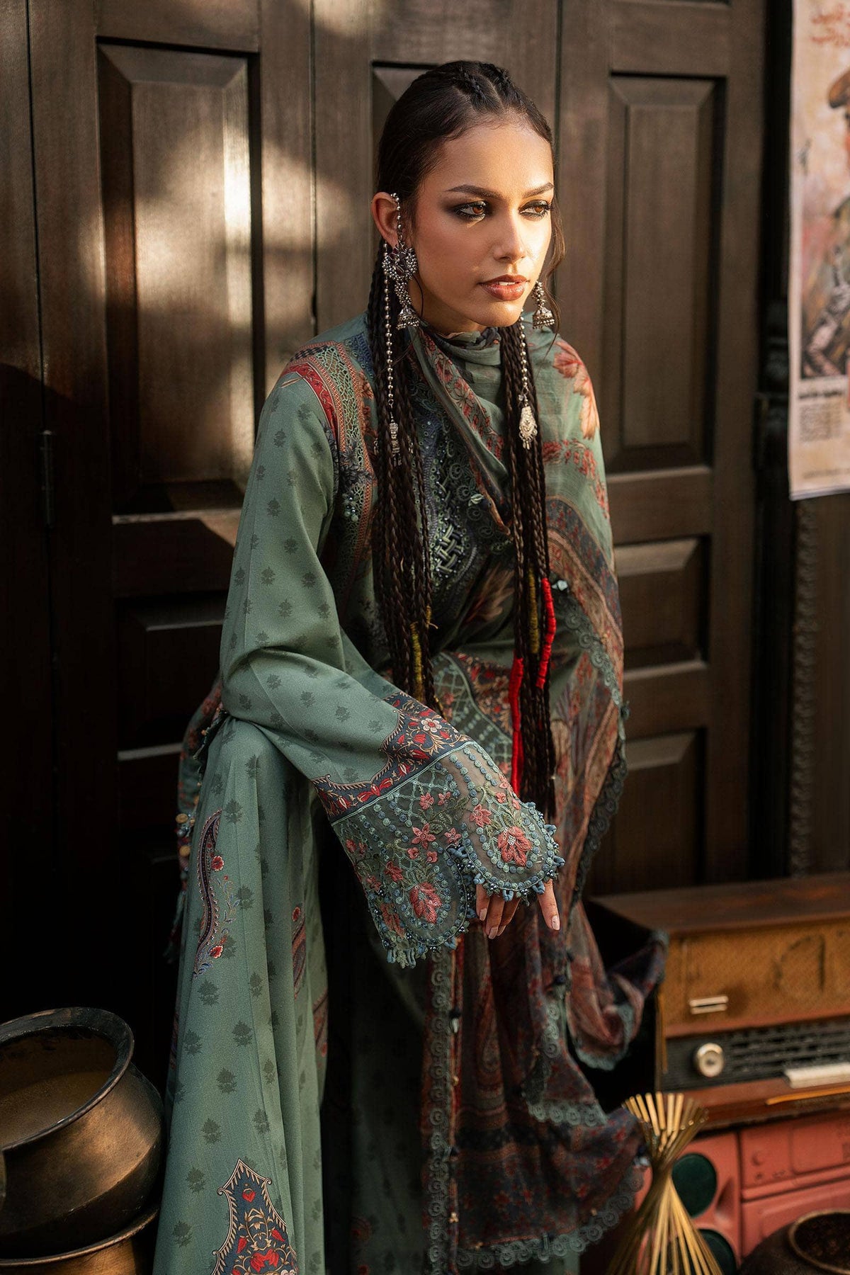 Maria B M Prints/Fall Edit 26/2 A/Cambric/Sea Green/Silk Dupatta