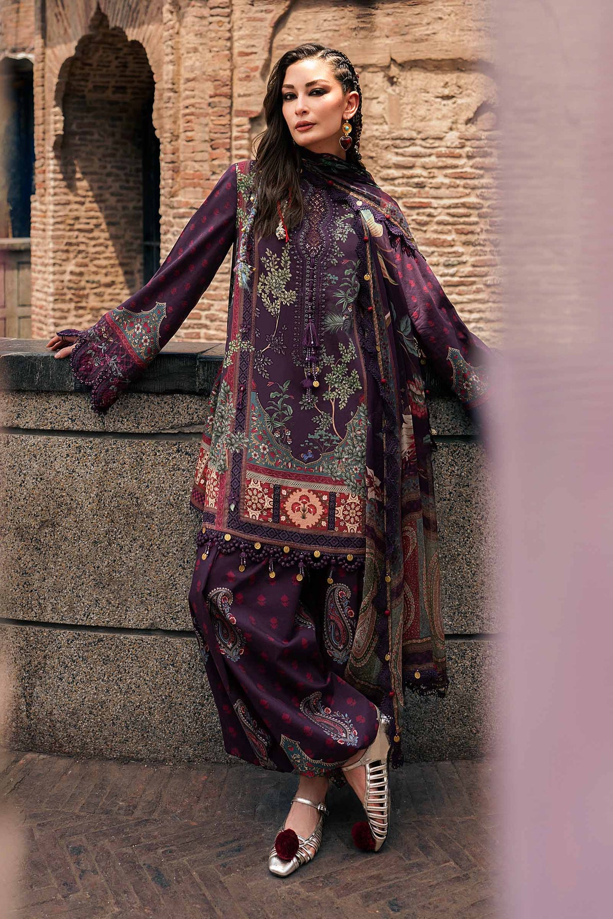 Maria B M Prints/Fall Edit 26/2 B/Cambric/Purple/Silk Dupatta