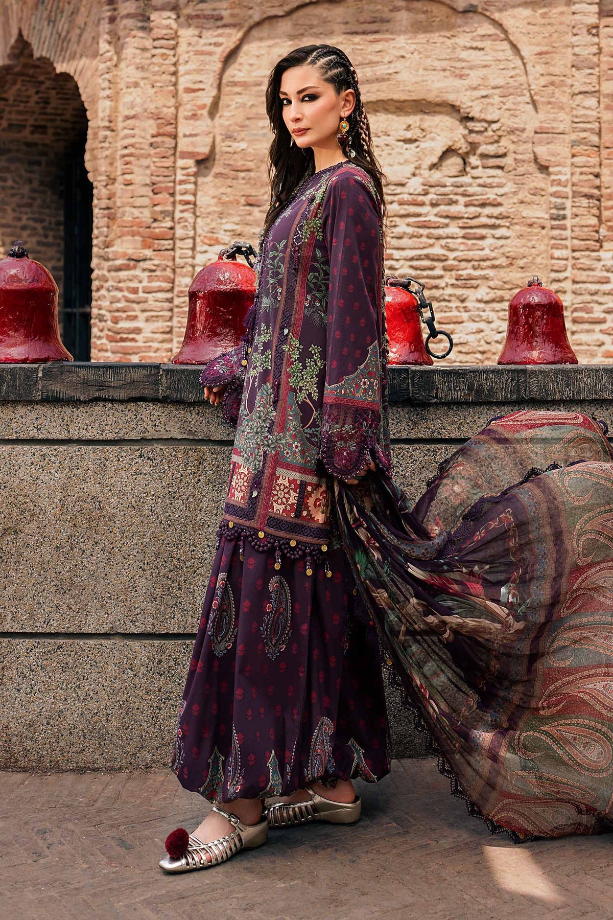 Maria B M Prints/Fall Edit 26/2 B/Cambric/Purple/Silk Dupatta