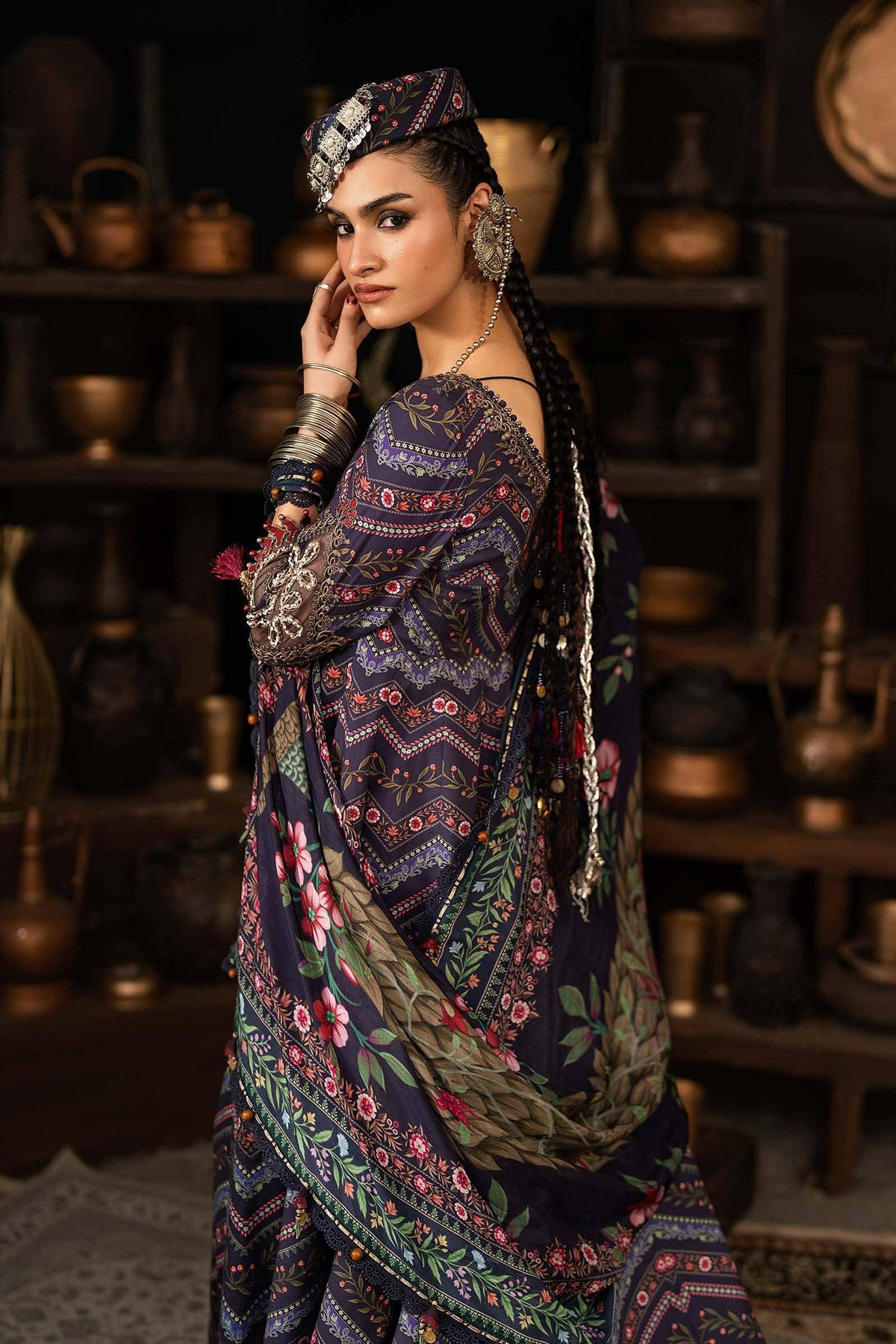 Maria B M Prints/Fall Edit 26/7 A/Cambric/Blue/Silk Dupatta