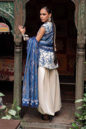 Maria B M Prints/Fall Edit 26/8 A/Irish Linen Suit/White&Blue/Shawl