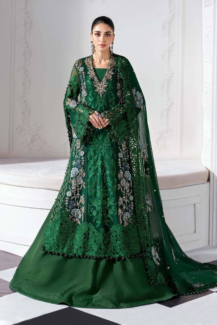Maria B Mbroidered 25/Crystal Embedded/Emerald Green