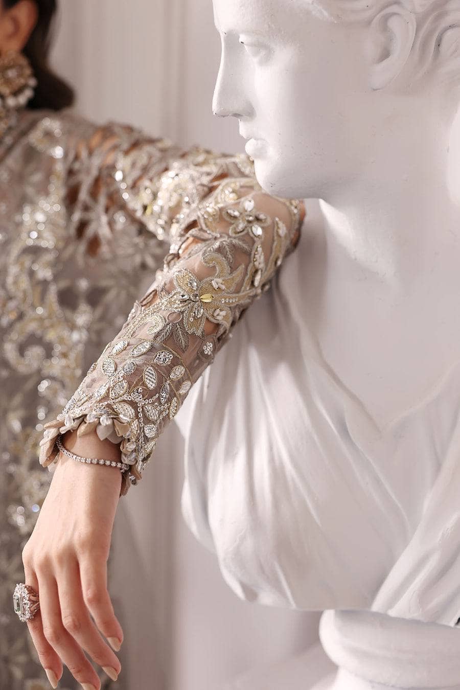 Maria B Mbroidered 25/D 6/Steel Grey/Crystal Embedded