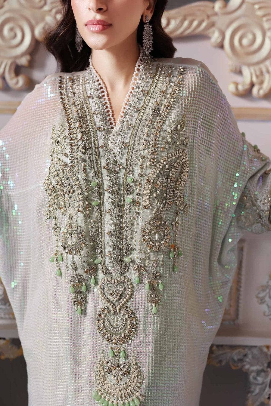 Restocked/Maria B Mbroidered 25/D 5/Ice Blue/Crystal Embedded