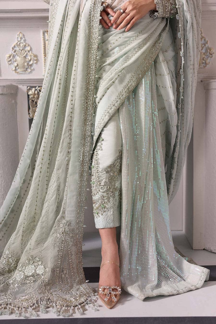 Restocked/Maria B Mbroidered 25/D 5/Ice Blue/Crystal Embedded