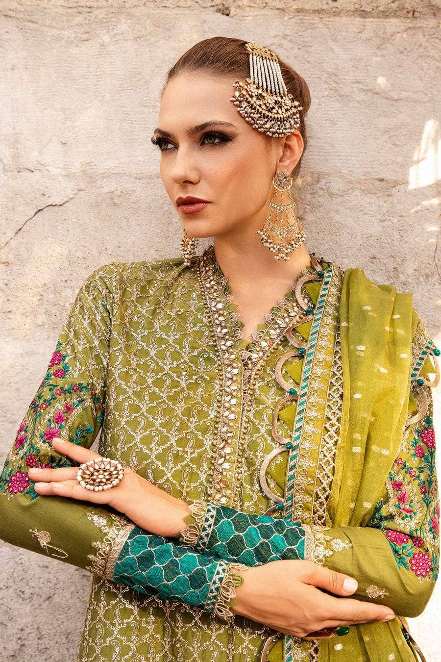 Maria b sateen Chiffon Pakistani Suit Restocked/Maria B Sateen 24/CST-803