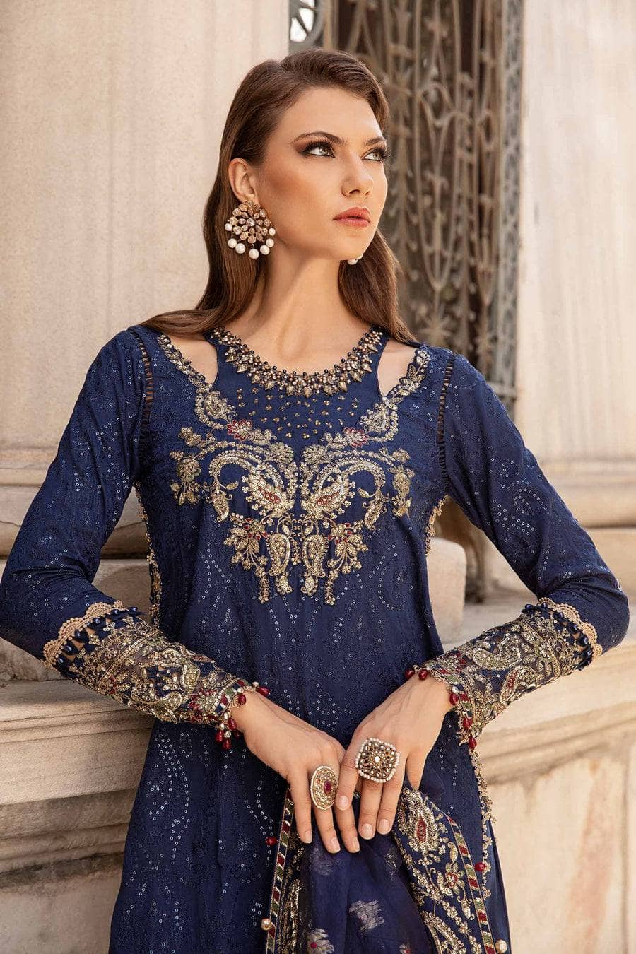 Maria b sateen Chiffon Pakistani Suit Restocked/Maria B Sateen 24/CST-804