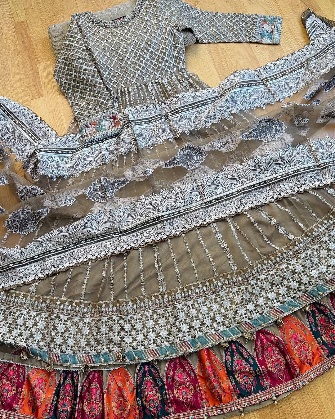 Maria b sateen Chiffon Pakistani Suit Stitched Look of Unstitched Maria B Sateen/CST-810/Size - S M L XL