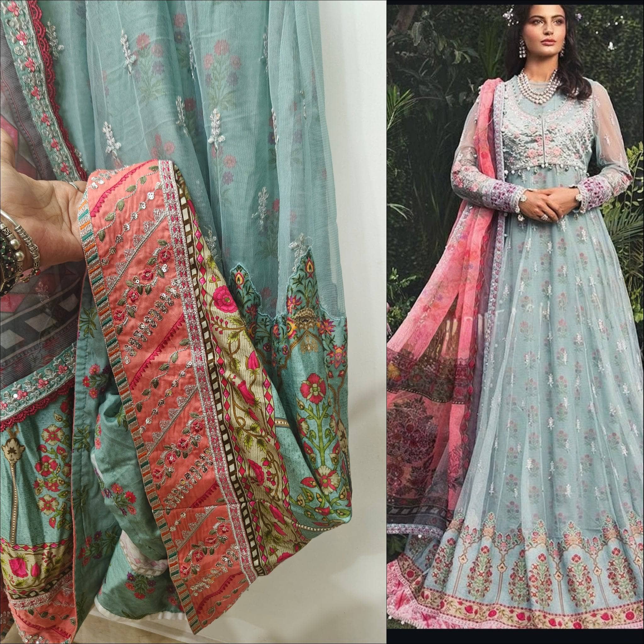 Stitched/Maria B Sateen/Large/CST-201-AZURE BLUE AND CANDY