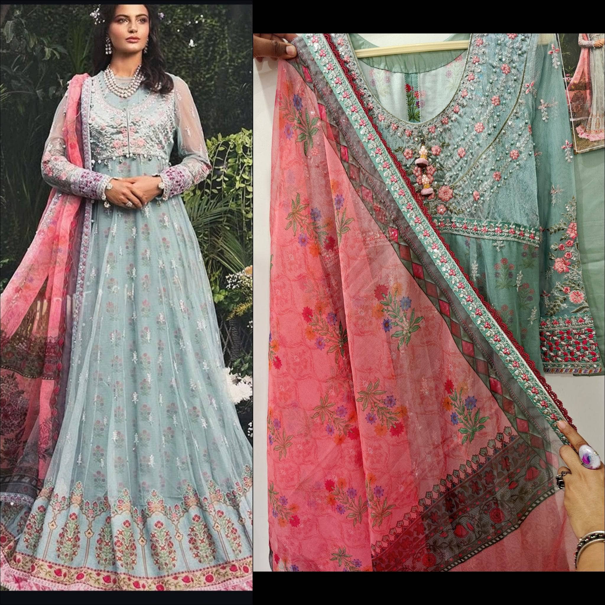 Stitched/Maria B Sateen/Large/CST-201-AZURE BLUE AND CANDY