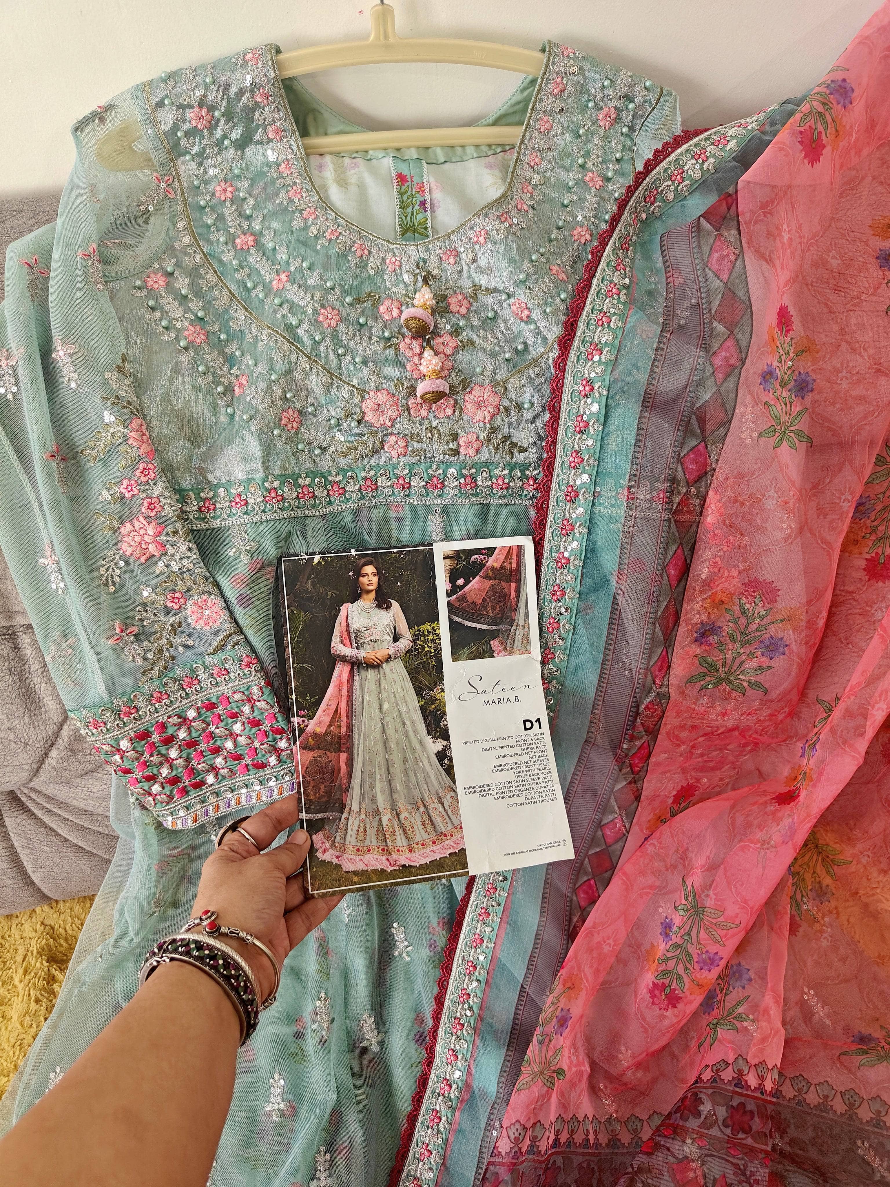 Stitched/Maria B Sateen/Large/CST-201-AZURE BLUE AND CANDY